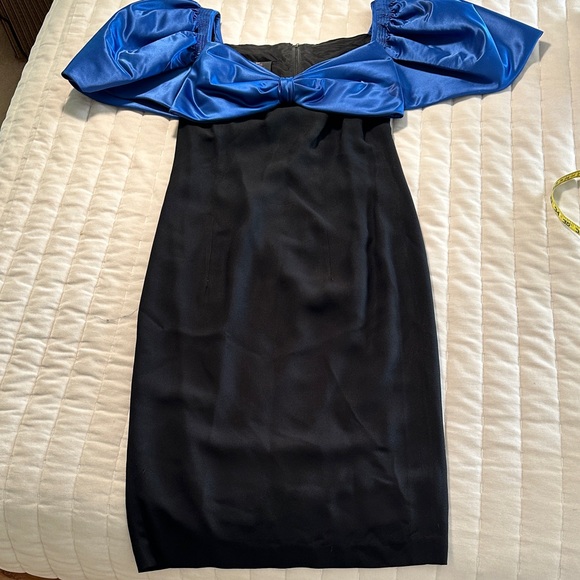 Vintage Designer Dress sapphire blue & black, special occasion - Picture 2 of 6